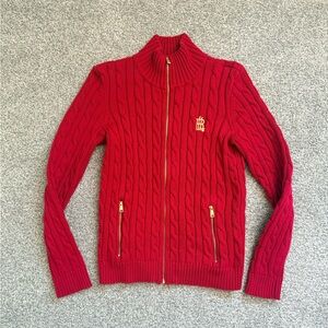 Lauren Ralph Lauren Red Cable Knit Cardigan